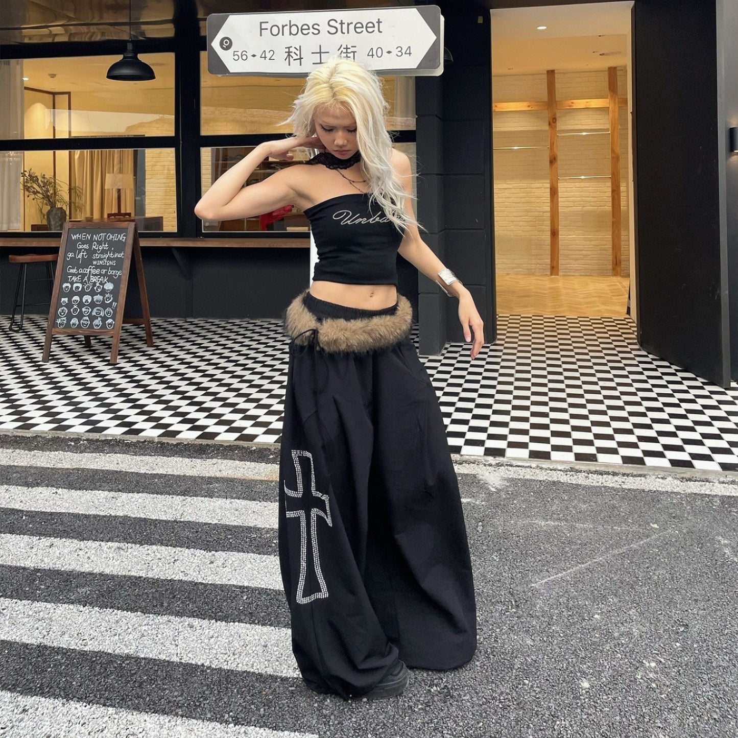 Women casual pant [detachable fur collar] retro