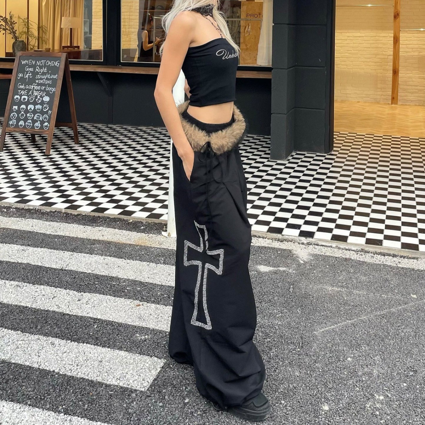 Women casual pant [detachable fur collar] retro