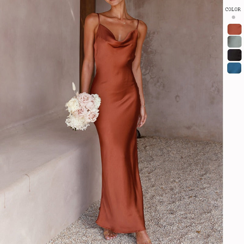 Women's dress - cross-border e-commerce, european & american style, spring/summer, spaghetti strap, deep v-neck, slim fit, urban chic, solid color dress