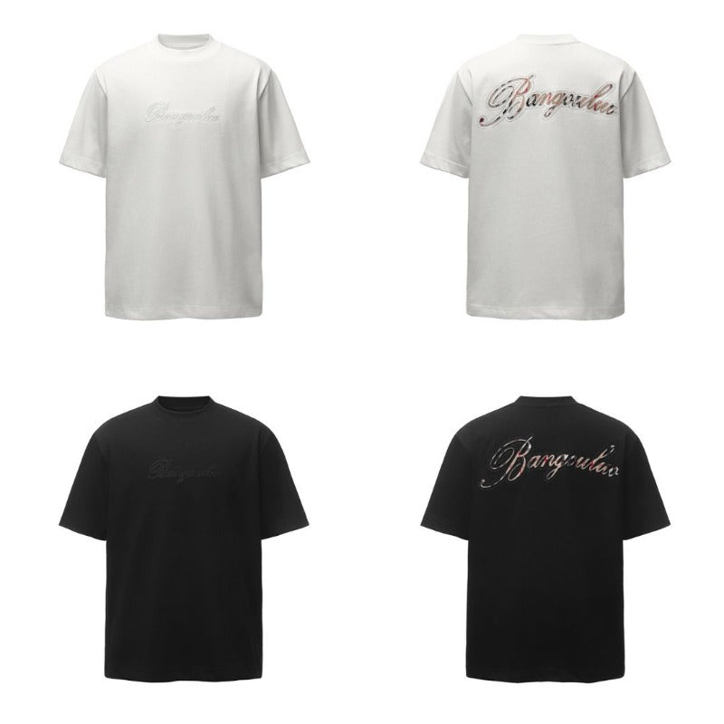 Men's t-shirts: american retro heavyweight double yarn logo embroidered crew neck design, men's high street oversized short sleeve tee