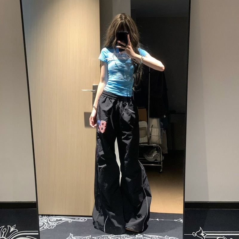 Womens casual pants retro loose elastic waist