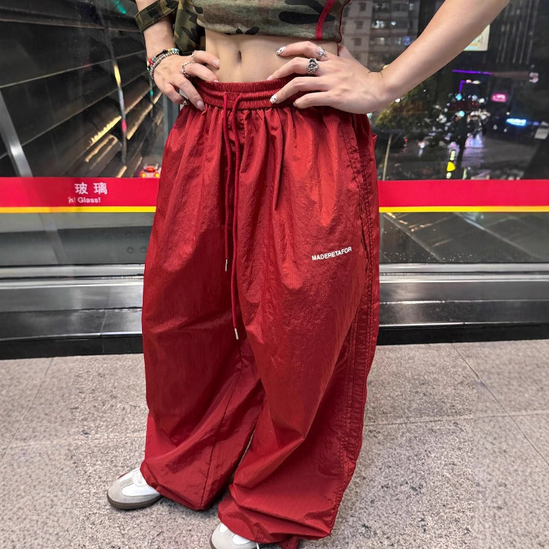 Women casual pants sports wide leg pants women loose retro elastic waist