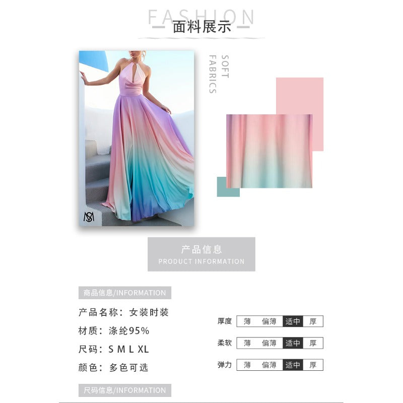 Women's dress - european & american style, a-line, cinched waist, gradient dress, amazon sexy deep v gown, long dress for women