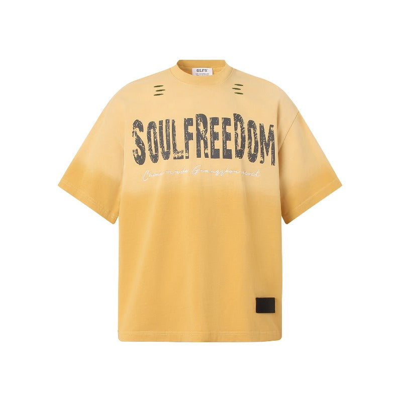 Men's t shirts t american street summer neutral distressed washed cut-out classy design men's loose short-sleeved t-shirt
