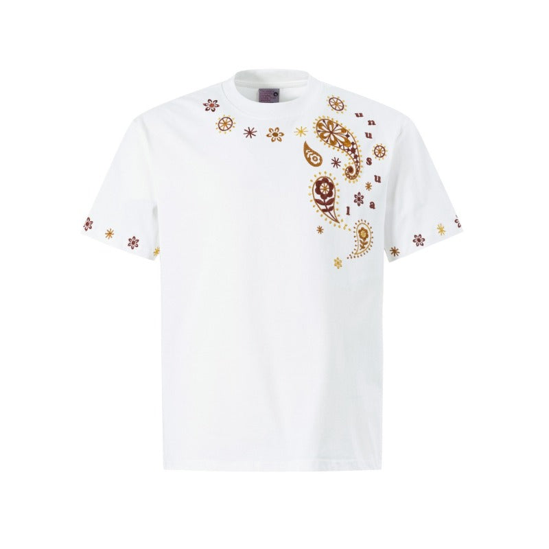 Men's t-shirts: american streetwear summer trendy retro paisley design, premium slim-fit short sleeve tee