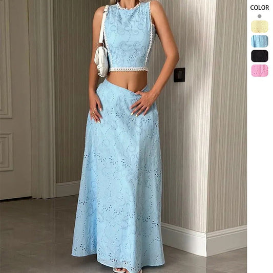 Women's sleeveless maxi dress set - spring/summer collection - european & american style - pocket detail - ins casual vacation loose fit two-piece outfit