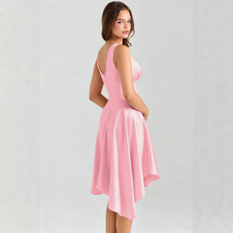 Women's dress: european and american cross-border fashion, lace, sexy backless v-neck midi dress, waist-cinching, slim-fit, elegant dress