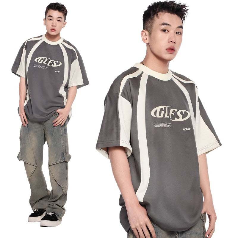Men's jt american streetwear summer lettering premium design oversized deconstructed suede short sleeve t-shirt