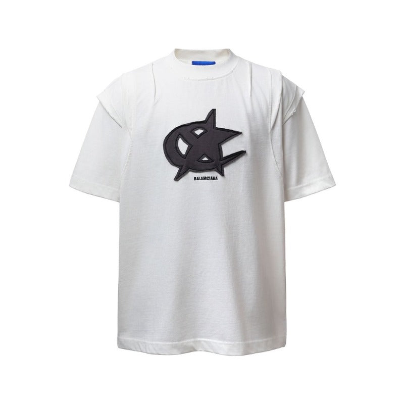 Men's t-shirts: american retro heavyweight double yarn high-quality appliqué embroidery design, deconstructed loose fit short sleeve tee