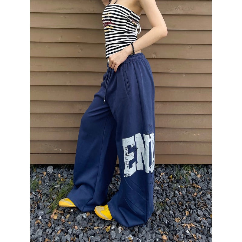 Womens casual pants side print drawstring womens loose