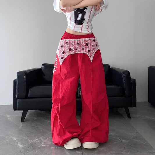 Women casual pant retrosummerlooselace fart curtain