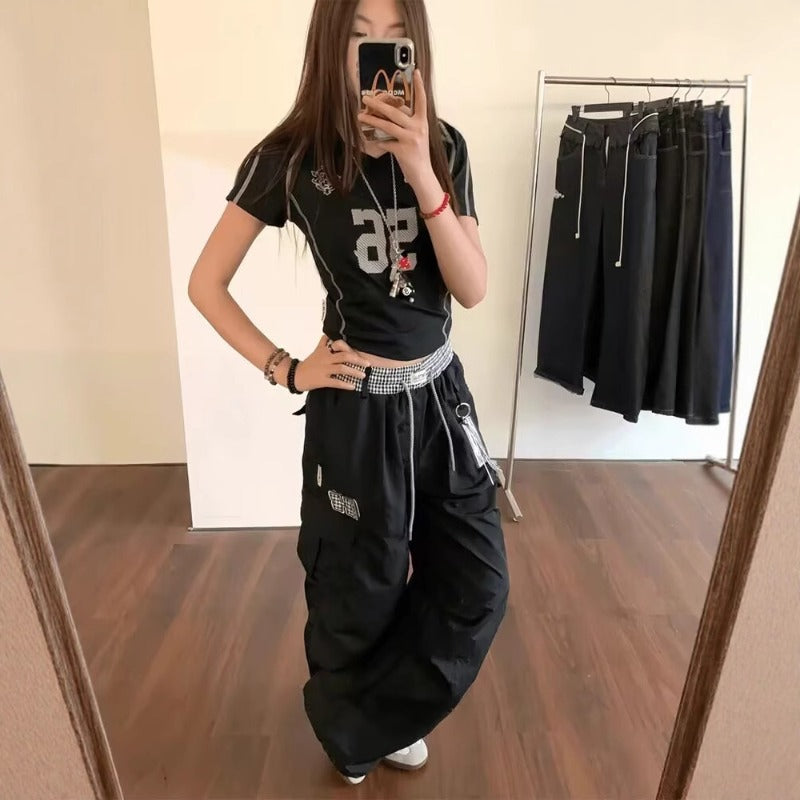 Women casual pants women splicing plaid double waist straight