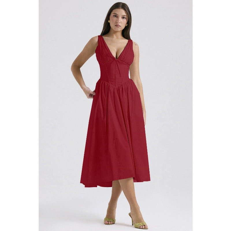 Women's dress - standalone store summer slim-fit camisole maxi dress - european & american style fashion print v-neck elegant dress