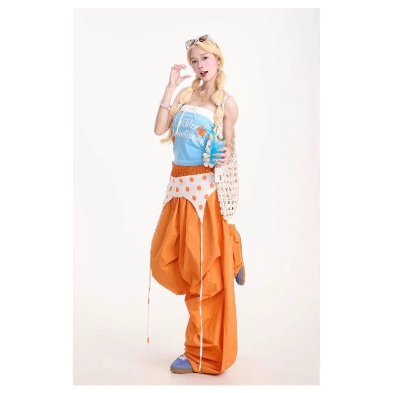 Womens casual pants vintage orange casual pants summer wide leg pants