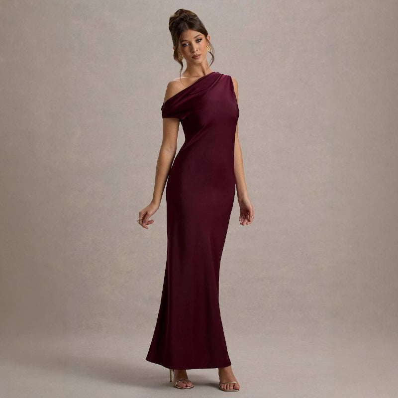 Women's dress - cross-border spring french chic sleeveless off-the-shoulder high-end slim-fit long maxi party dress
