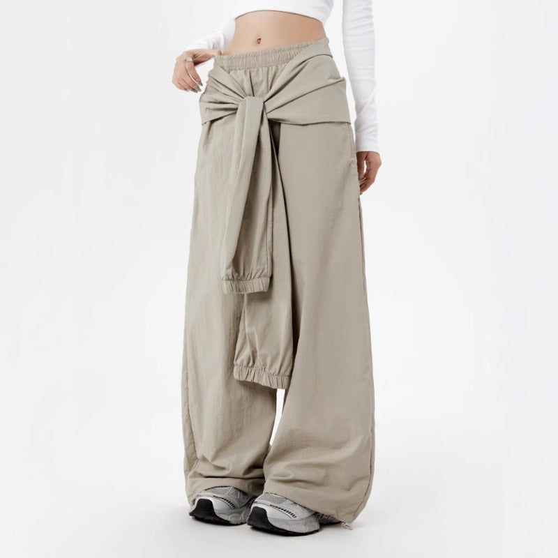 Women casual pants vintage straps women's summer loose wide-leg pants