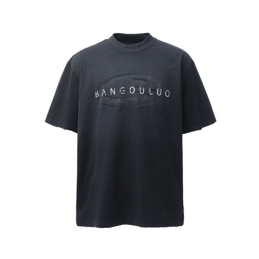 Men's t-shirts: american retro heavyweight double yarn washed & distressed logo design, men's high street oversized short sleeve tee