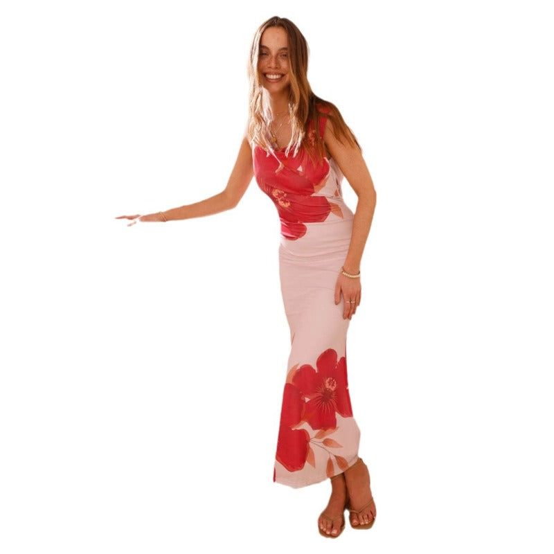 Women's dress: aliexpress fashion - european & american style summer sexy backless spaghetti strap floral print slim fit maxi dress