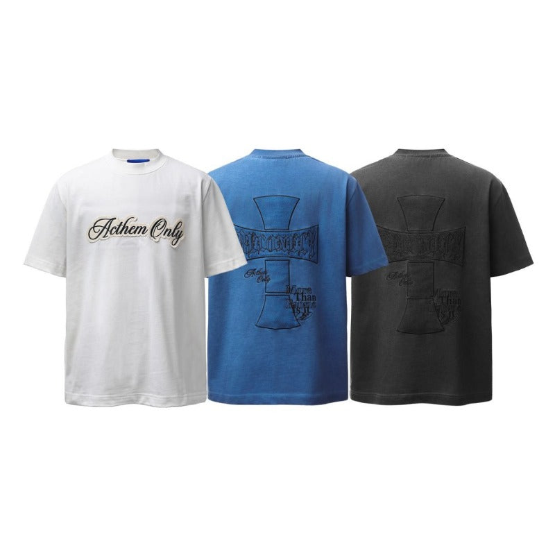 Men's t-shirts: american retro heavyweight double yarn high-quality streetwear embroidered letter high street men's loose fit short sleeve t-shirt