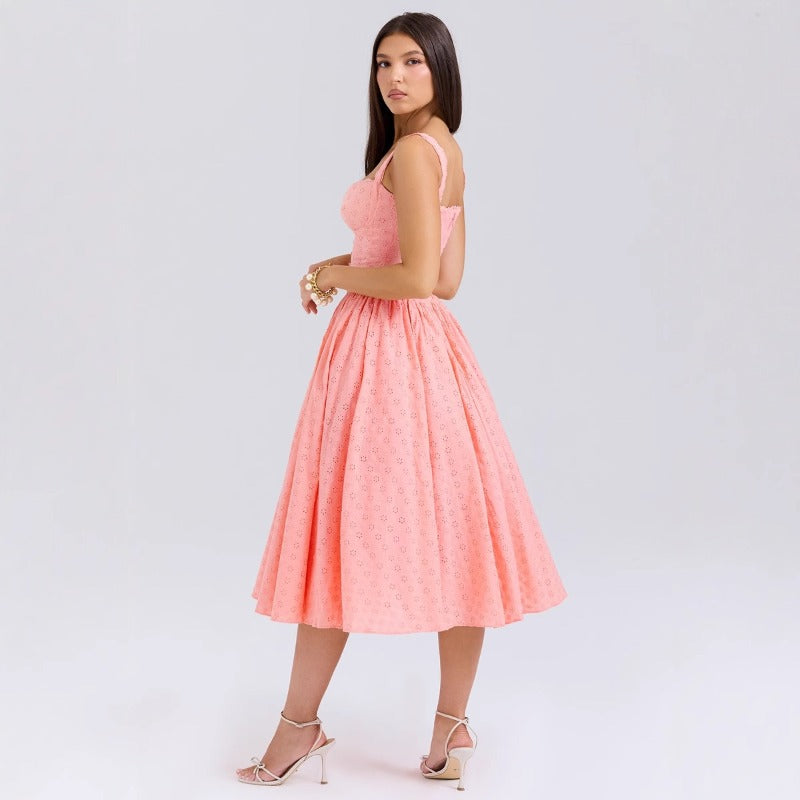 Women's dress - new arrival: solid color embroidered soft mesh, heavily detailed, sexy, slim-fit cami dress - perfect for cross-border e-commerce on amazon and independent websites