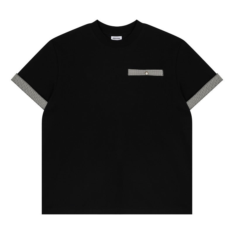 Men's t-shirts: r american retro couple street style solid color patchwork design, minimalist versatile men's loose fit crew neck short sleeve t-shirt