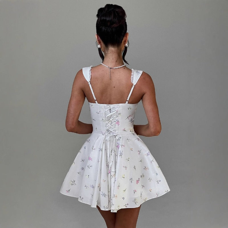 Women's dress: new european and american sexy women's clothing, lace patchwork hot girl camisole dress, slim-fit backless mini dress