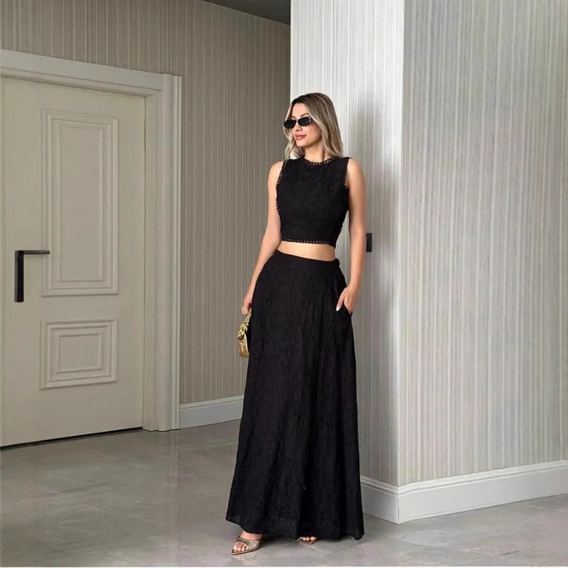 Women's sleeveless maxi dress set - spring/summer collection - european & american style - pocket detail - ins casual vacation loose fit two-piece outfit