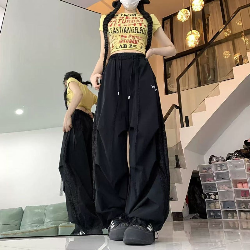 Women casual pants women lace side stitching pants