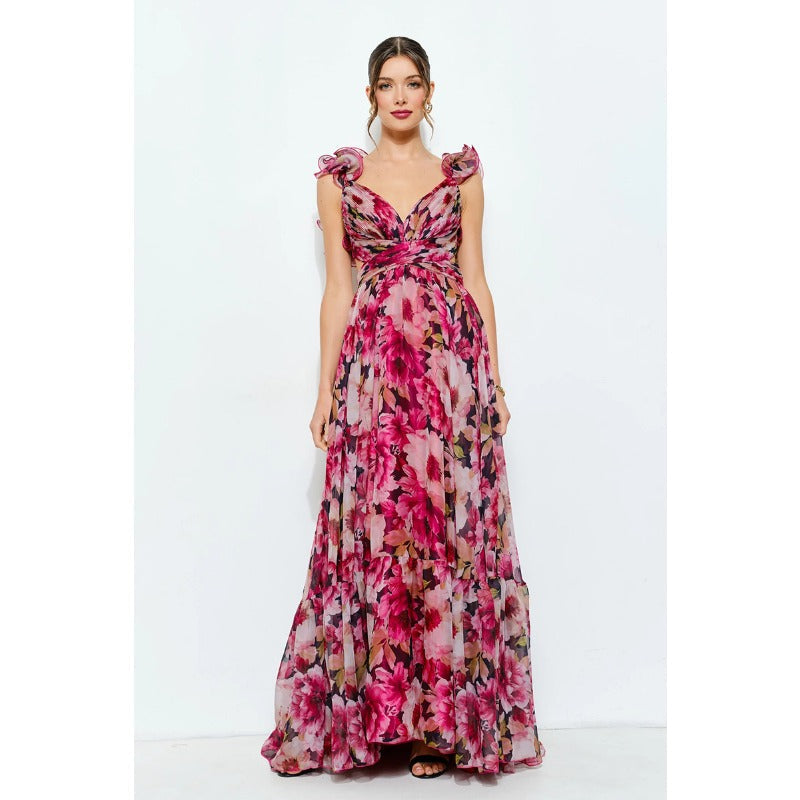 Women's summer cross-border fashion printed back-tie maxi dress - elegant and flowy