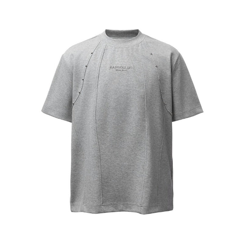 Men's t-shirts: american retro heavyweight double yarn deconstructed beaded design, men's high street oversized short sleeve tee