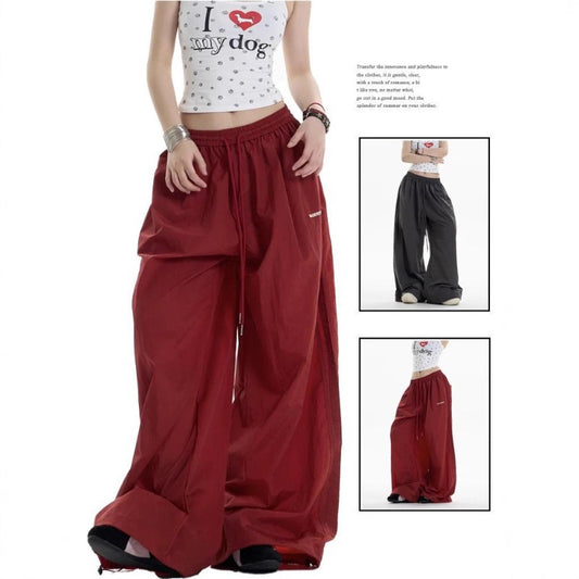 Women casual pants retro drawstring loose