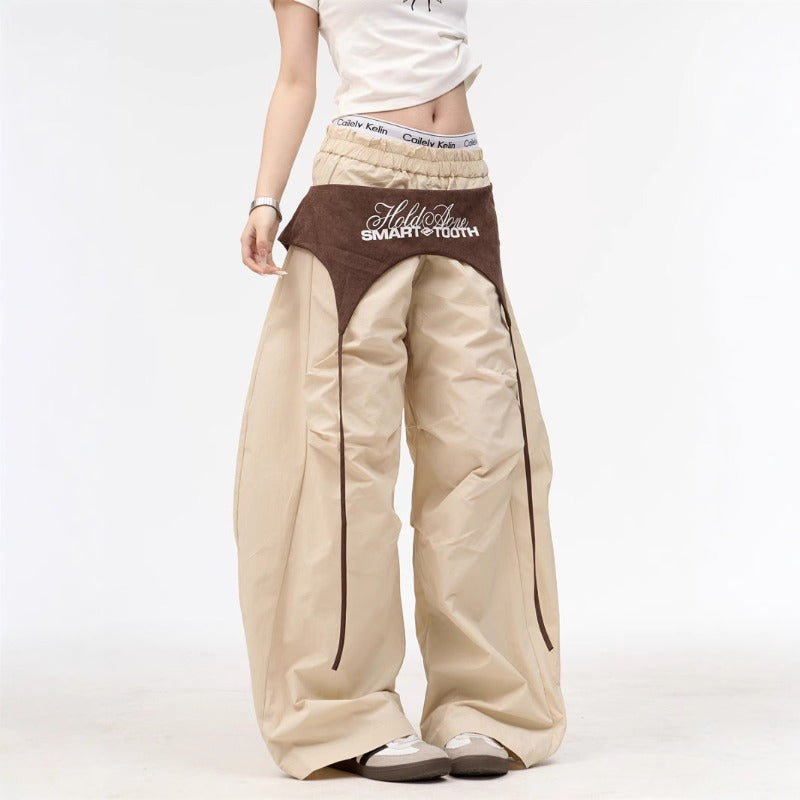 Women casual pants retro contrasting color women loose summer scimitar pants