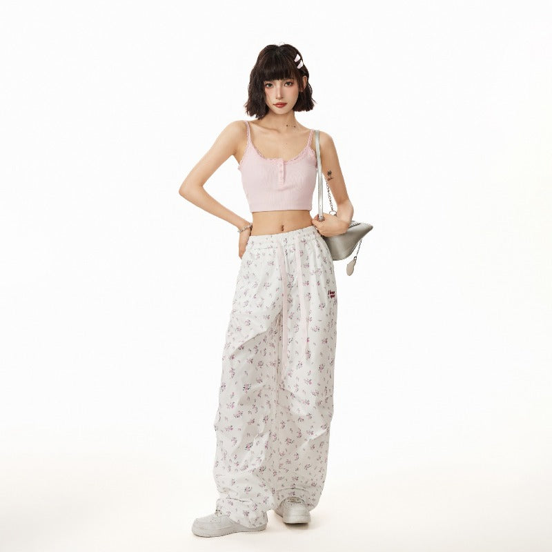 Women casual pants summer high waist floral