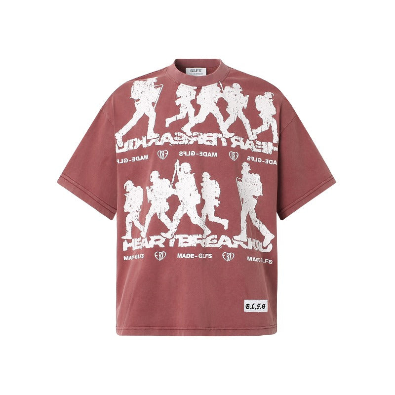 Men's t-shirts: american street style, summer, unisex, creative, washed vintage, premium design, men's loose fit short sleeve t-shirt