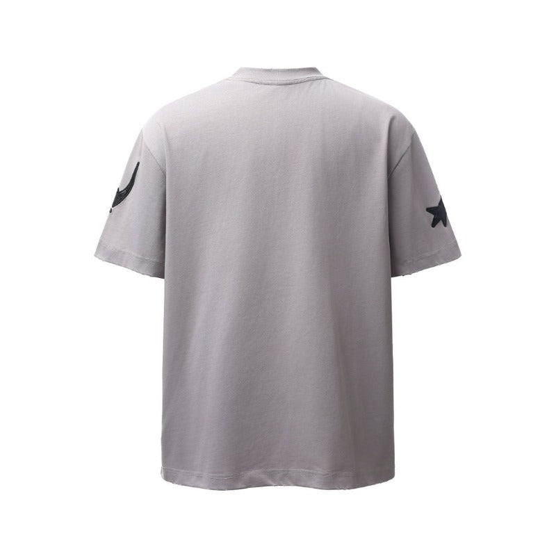 Men's t-shirts: american retro heavyweight double yarn embroidered graphic crew neck design, men's high street oversized short sleeve tee