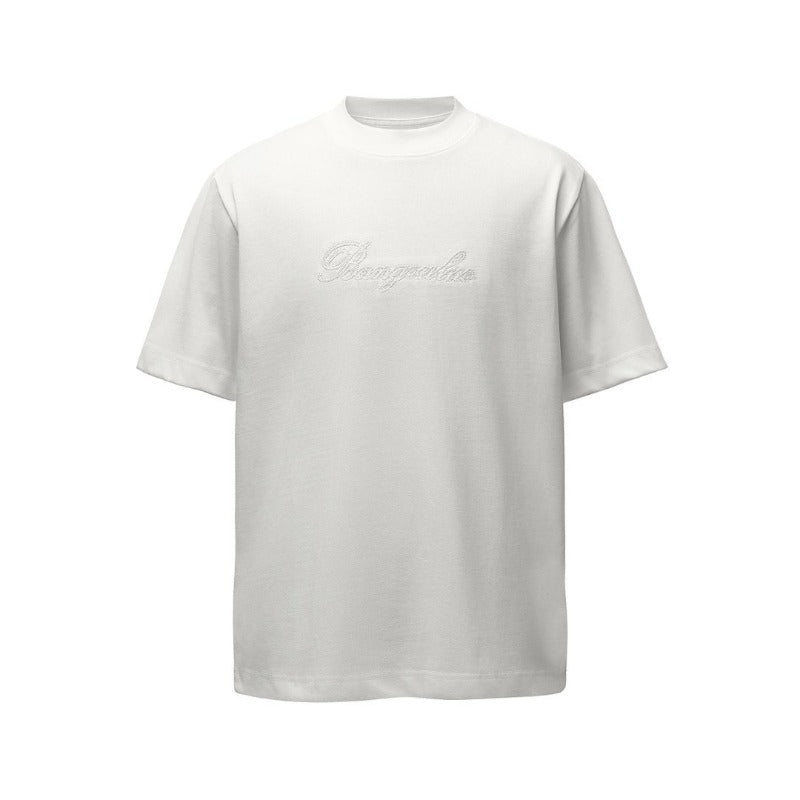 Men's t-shirts: american retro heavyweight double yarn logo embroidered crew neck design, men's high street oversized short sleeve tee