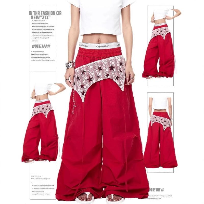 Women casual pant summer star lace fart curtain