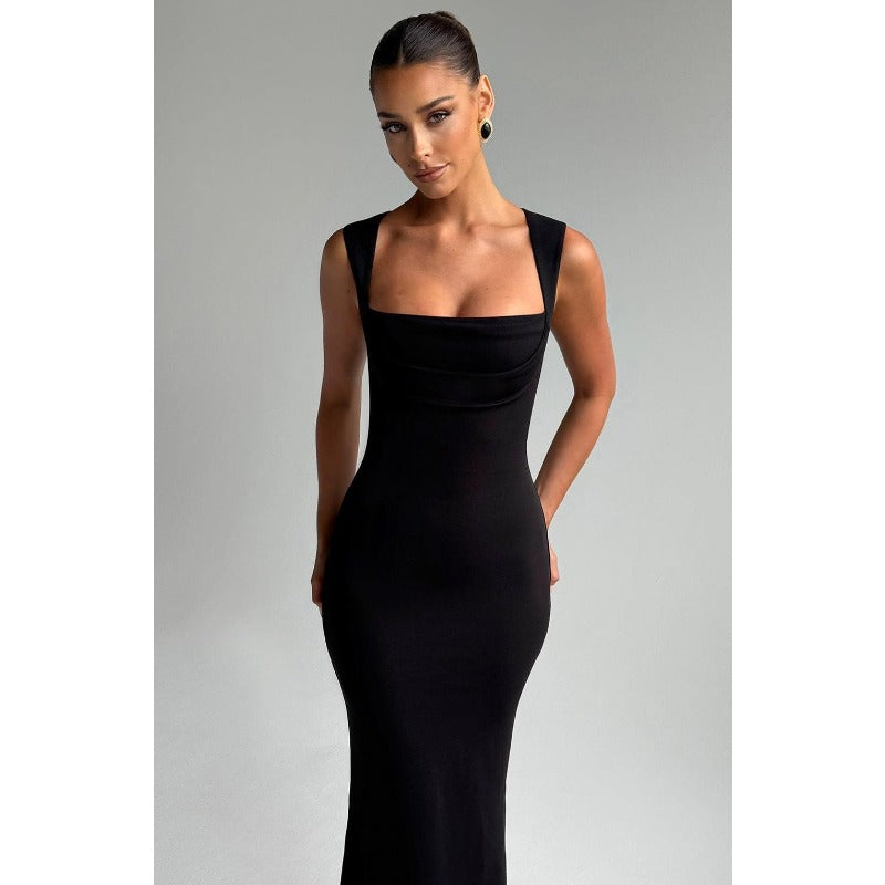 Women's dress - export fashion european & american style summer dress - sexy square neck, slimming, solid color maxi dress