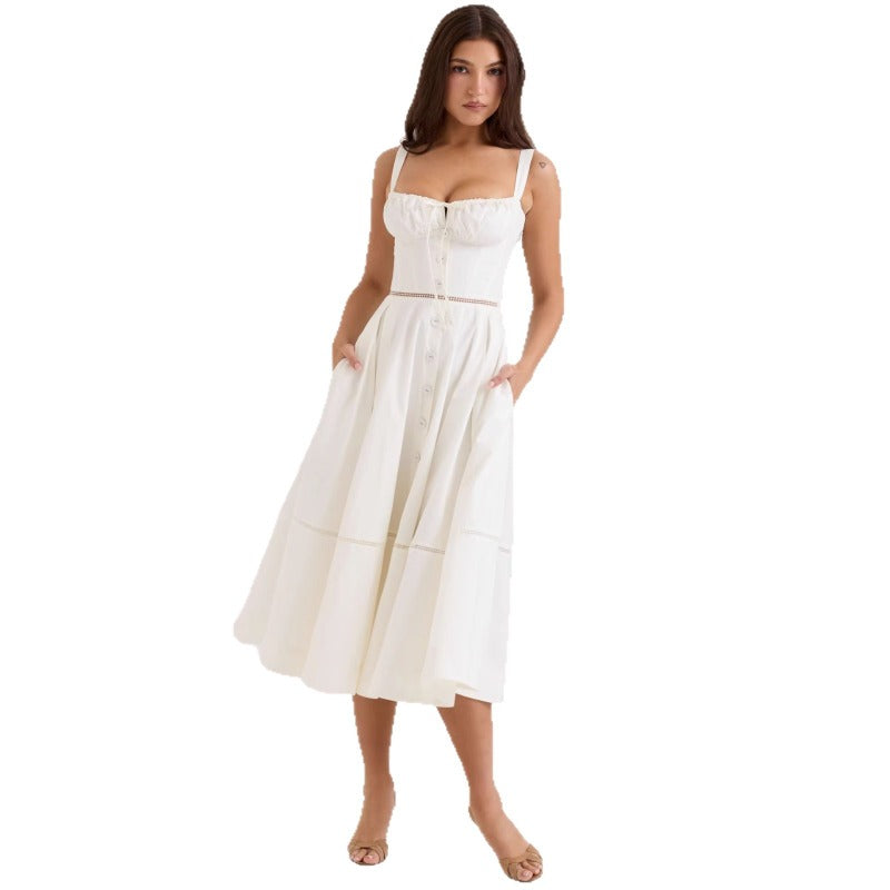 Women's dress - cross-border skirt - summer french style sexy waist-defining a-line high-end elegant dress for women
