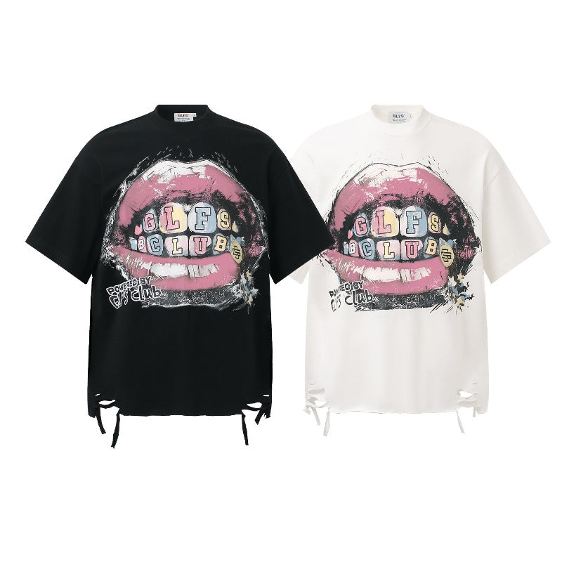 Men's t-shirts - american retro couple streetwear graffiti print short sleeve design high street men's loose crew neck t-shirt