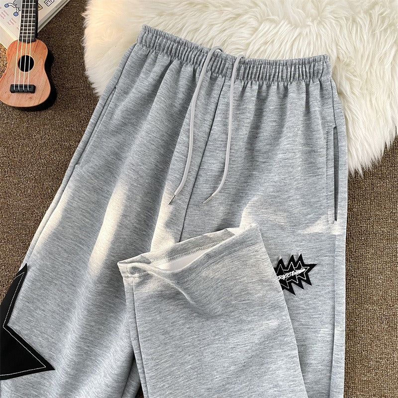 Women casual pants retro star patch loose