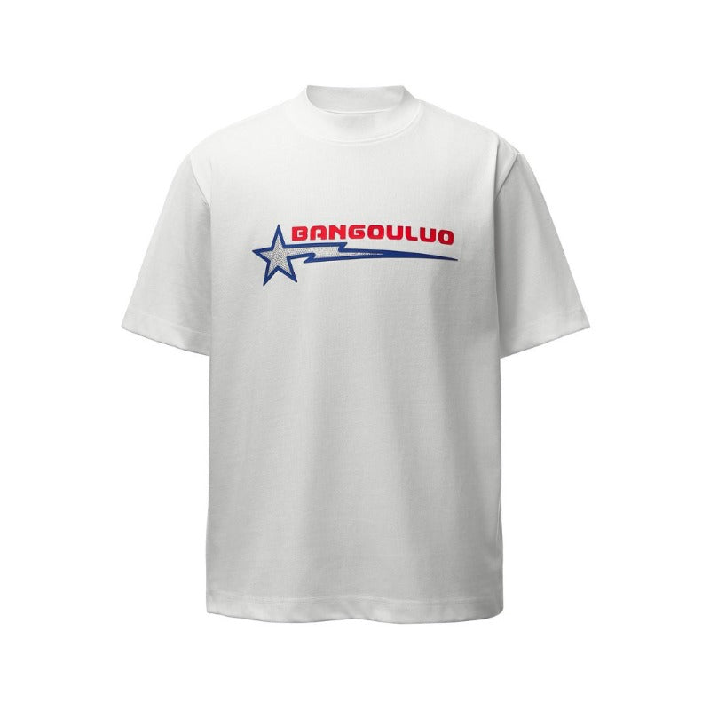 Men's t-shirts: american retro heavyweight double yarn printed hotfix rhinestone graphic design, men's high street oversized short sleeve tee