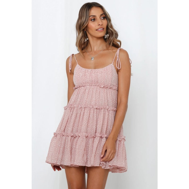Women's dress - amazon spring/summer resort style sexy print high-end european and american spaghetti strap dress with lining