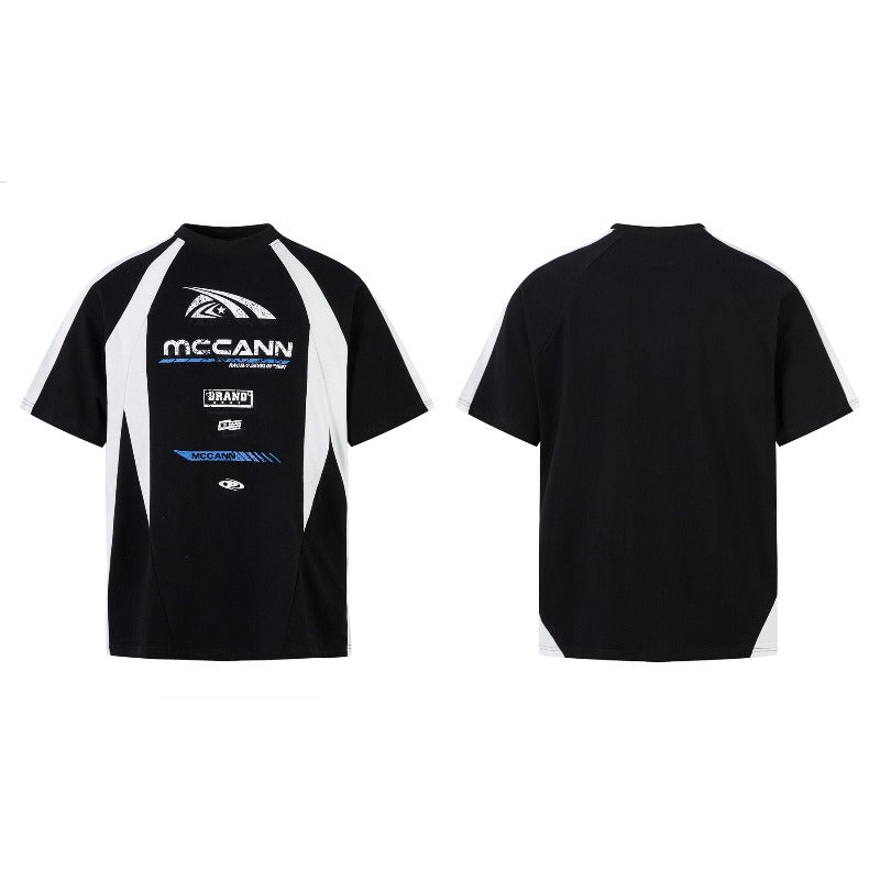 Men's t-shirts: american streetwear summer patchwork deconstructed letter design, premium unisex short-sleeve tee