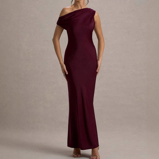 Women's dress - cross-border spring french chic sleeveless off-the-shoulder high-end slim-fit long maxi party dress