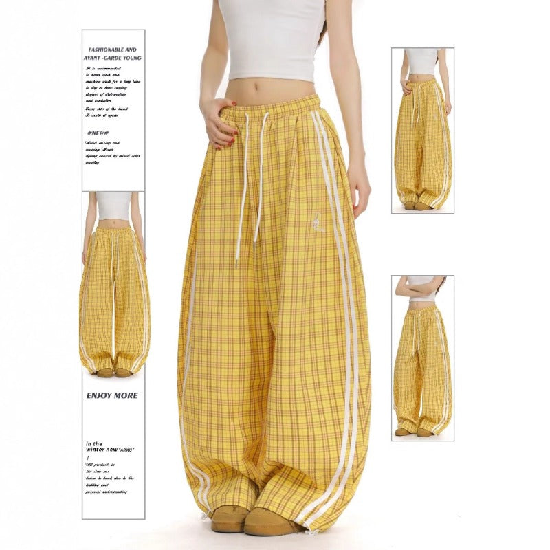 Women casual pants retro plaid pants women