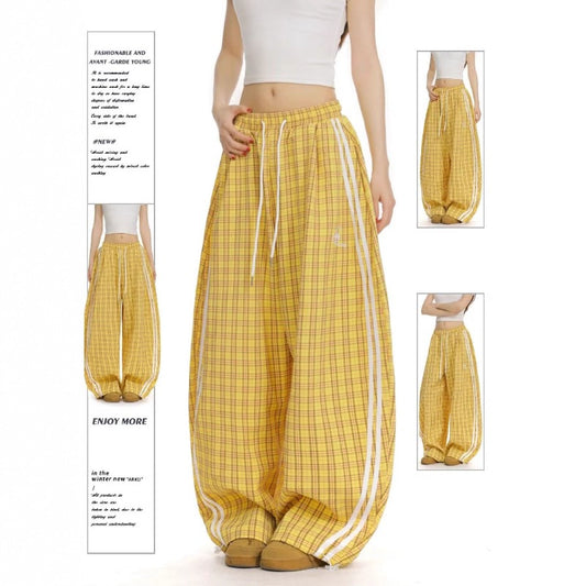 Women casual pants retro plaid pants women