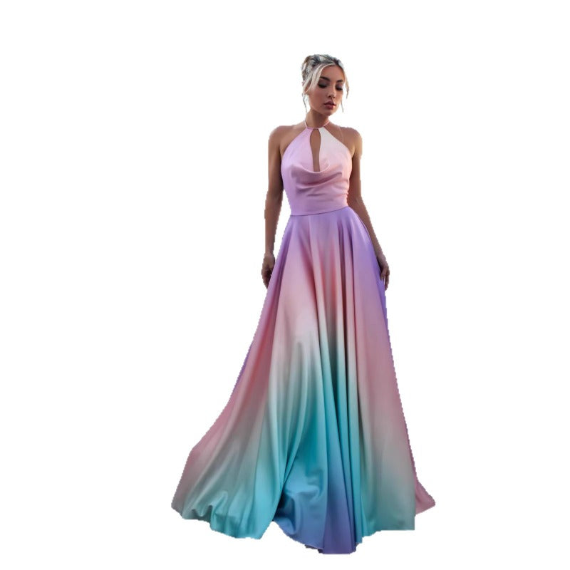 Women's dress - european & american style, a-line, cinched waist, gradient dress, amazon sexy deep v gown, long dress for women