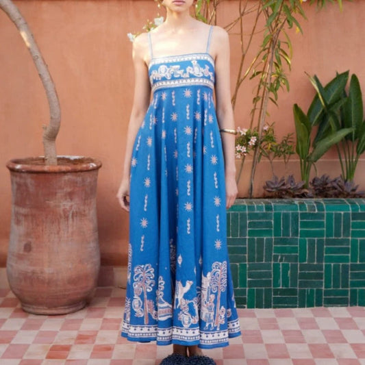 Women's dress - european & american style, cross-border e-commerce, aliexpress & independent website, sexy spaghetti strap, graffiti polyester print, maxi swing dress for women