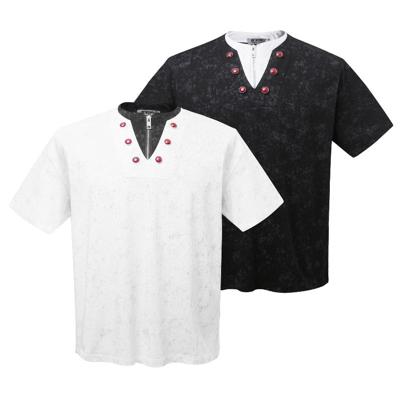 Men t shirts k american street neutral ruby deconstructed classy men's short wide fake two-piece design short-sleeved t-shirt